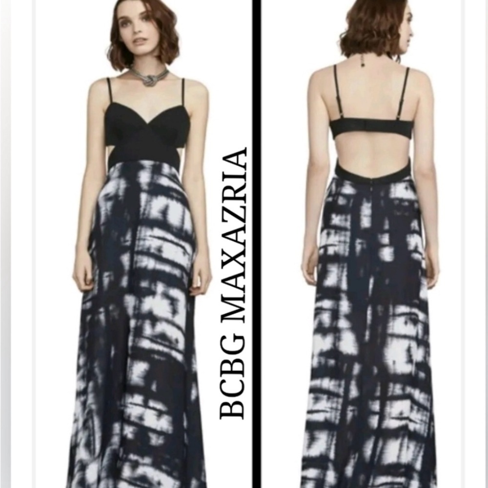 NWT BCBGMaxAzria Black and White Backless Maxi